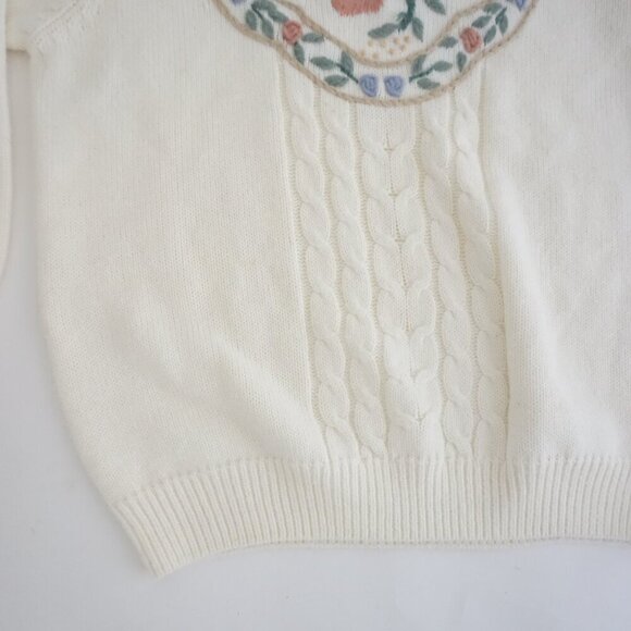 Vintage Alfred Dunner Cream w Embroidered Floral Fine Knit Mock Sweater S - Picture 7 of 12